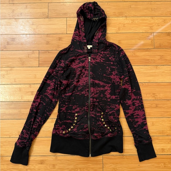 Abbey Dawn Jackets & Blazers - Y2K Abbey Dawn Inspired Red black Grunge hoodie with studs & piercings Handmade